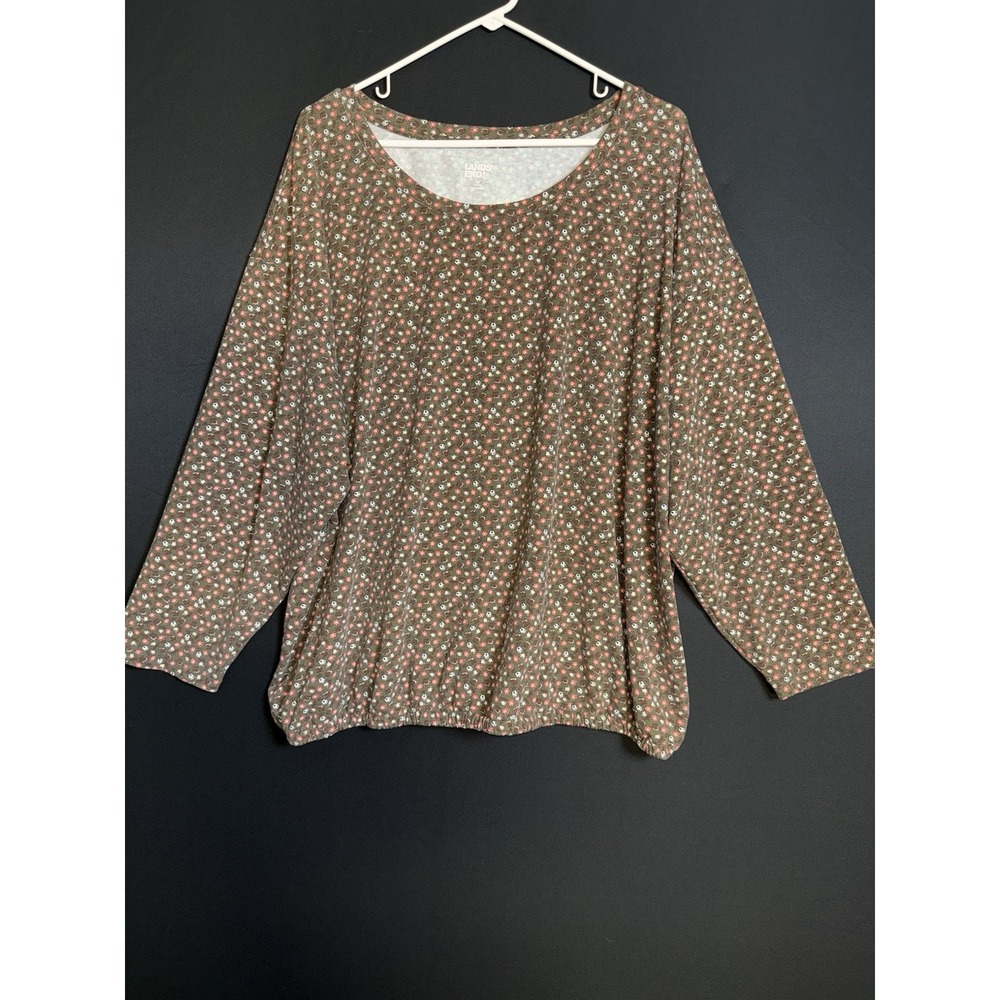 Lands' End Women's  Floral 3X Round Neck Cotton Shirt